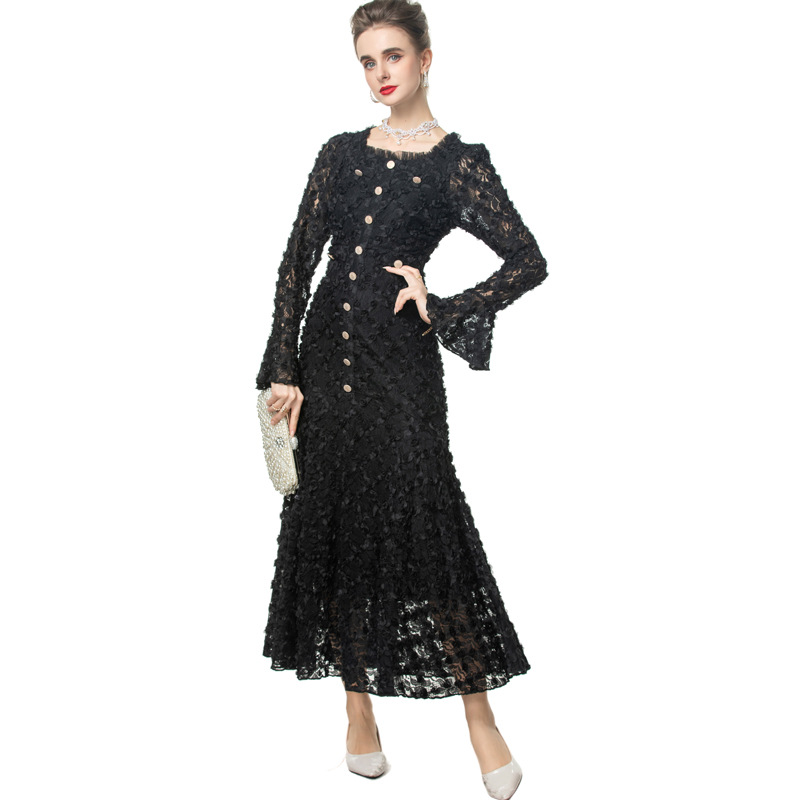 Women's Plus Size Spring Summer Retro Princess Style Long Dress New Square Collar Trumpet Long Sleeve Solid Chiffon Party Dress