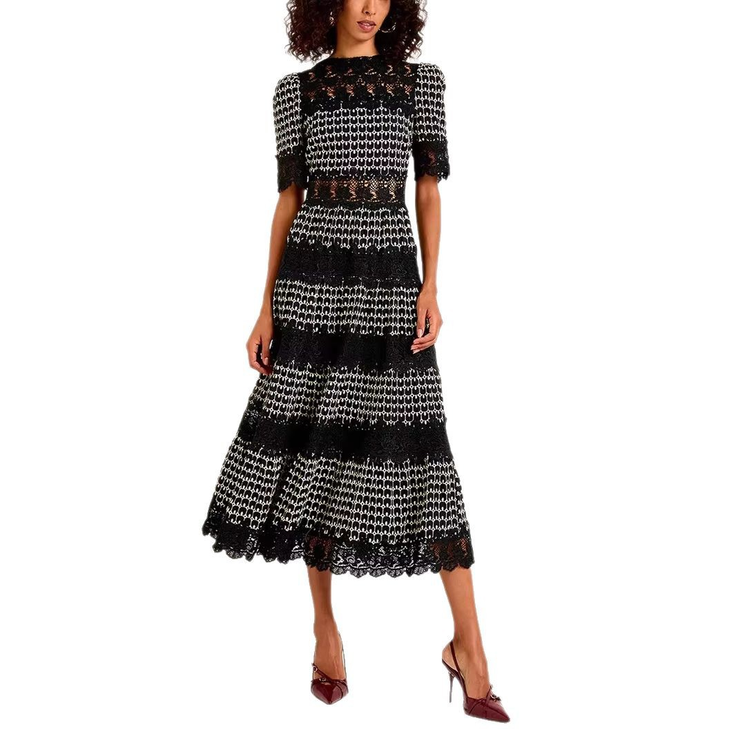 2025 New Elegant High-Grade Women's Long Prom Lace Embroidery Solid Color Casual Style Maxi Natural Waist Summer Floor-Length