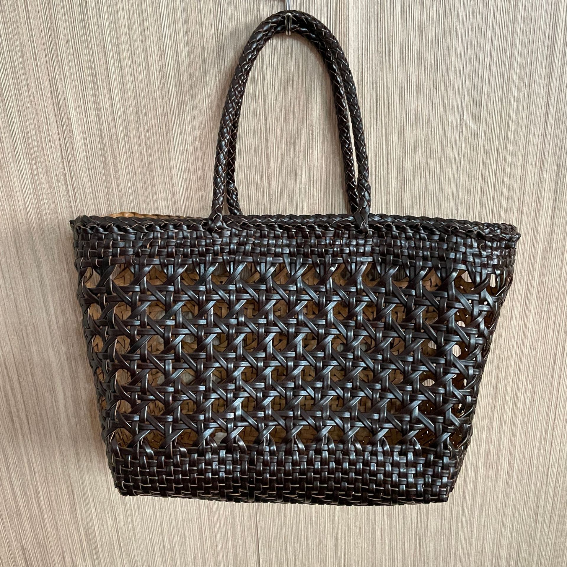 High Quality Women's Leather Bag Handmade Woven Handbag Cowhide Basket Tote Shipping Bag Large Capacity Wholesale Customs Logo