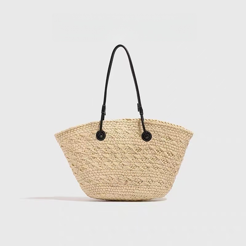 Handmade Chic Woven Tote Shoulder Bags for Women Large Summer Beach Natural Straw Purses with Open Closure Type Fashion Style